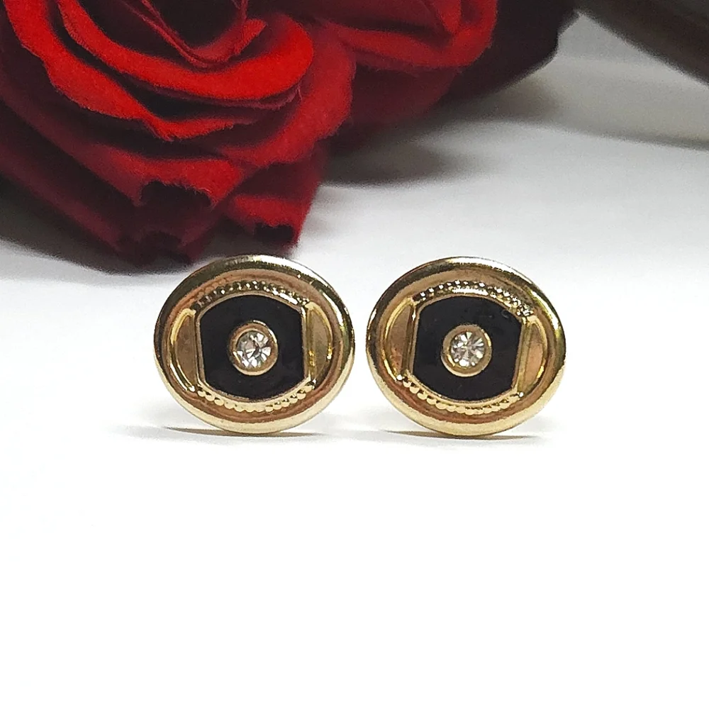 Vintage Gold Plated Black Crystal Cuff Links Art Deco Formal Wedding Cuff Links